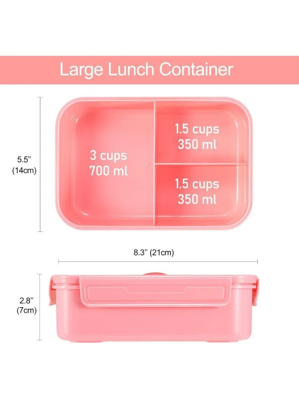 Leakproof Bento Box for Adults & Teens - 3-Compartment Lunch Container with